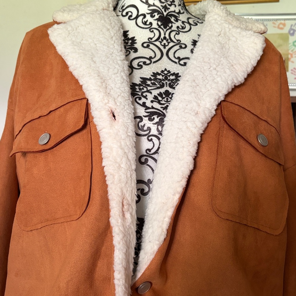 Rust Orange Sherpa Lined Jacket - Picture 4 of 4